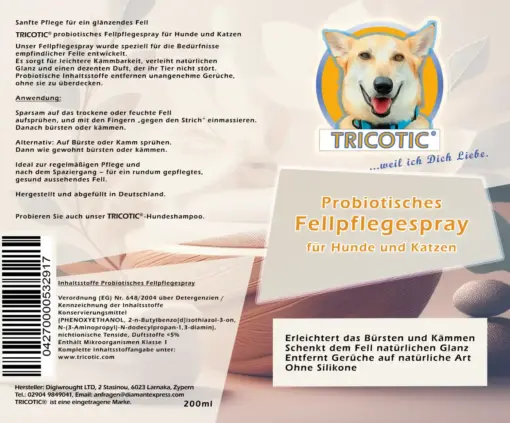 Tricotic Fellpflege-Spray Etikett